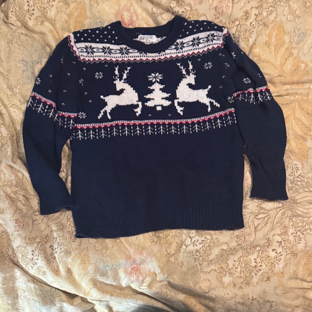 H&M Festive Navy Sweater with Reindeer Design